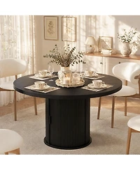 homfan Farmhouse 47" Round Dining Table for 4-6 - Modern Circle Table with 2-Layer Storage Shelf and Drawer