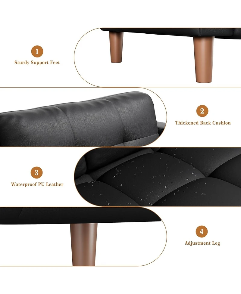 gaomon 3-Seater Sofa Couch, 83 Wide Faux Leather Couch with Spring Cushion, Modern Deep Seats and 2 Removable Back Cushions