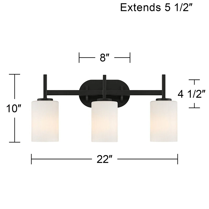 Possini Euro Design Possini Euro Nanni 22"W Matte Black Fluted Glass 3-Light Bath Light