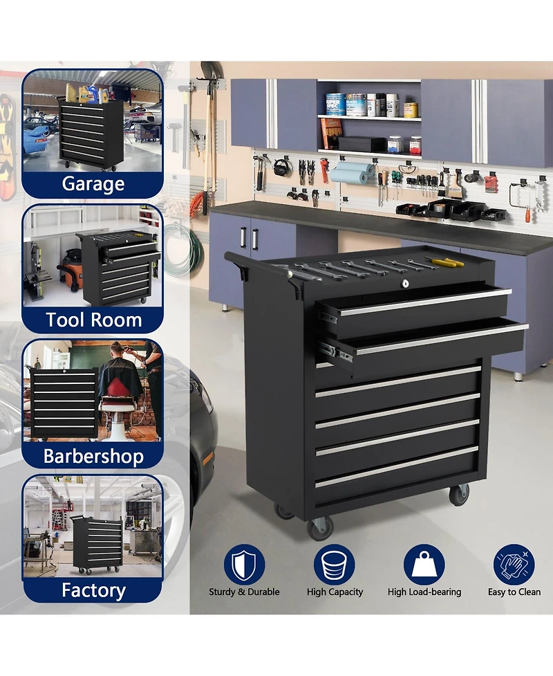gaomon 7-Drawer Portable Tool Storage Cart, Rolling Tool Chest Cabinet, Lockable Toolbox Organizer
