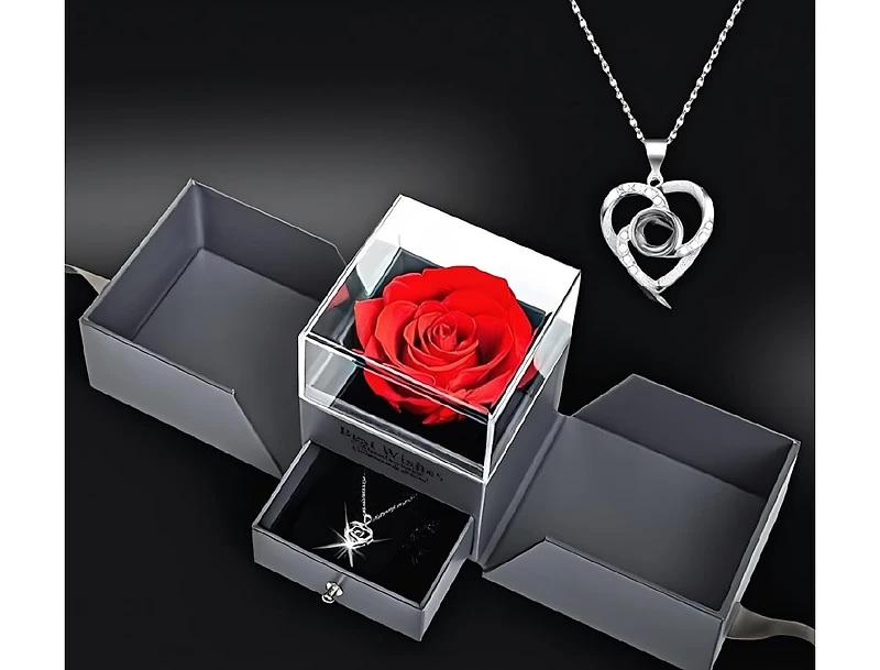 Gnuadz Preserved Roses Box With Heart Necklace Gift