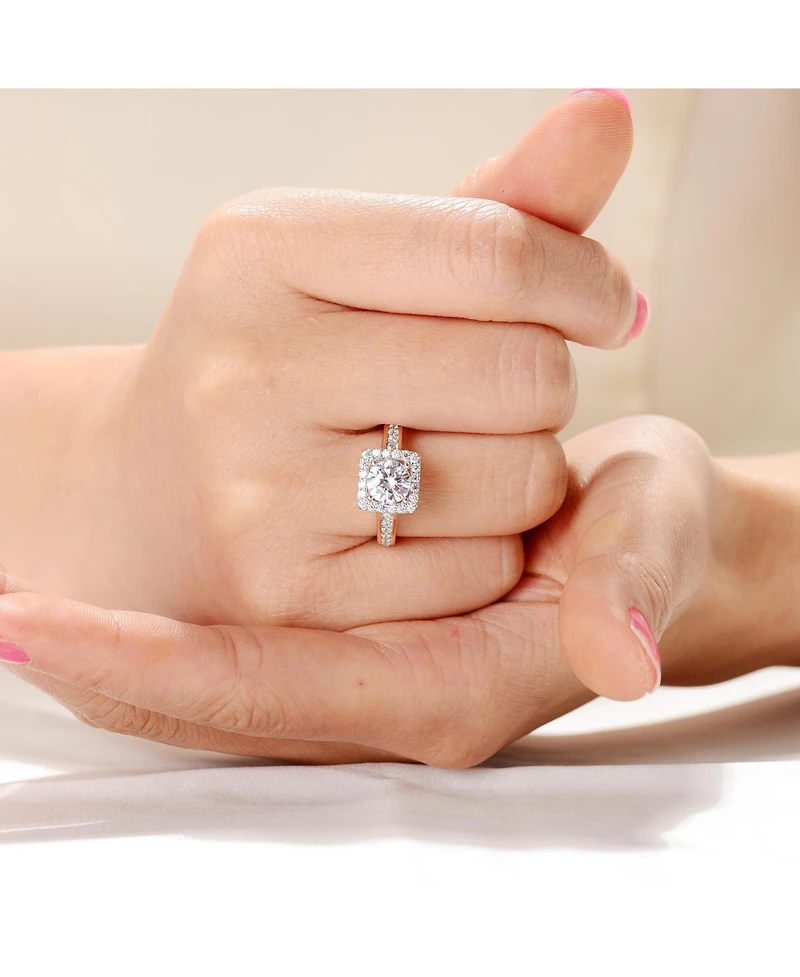Genevive Two-Tone with Clear Cubic Zirconia Halo Ring