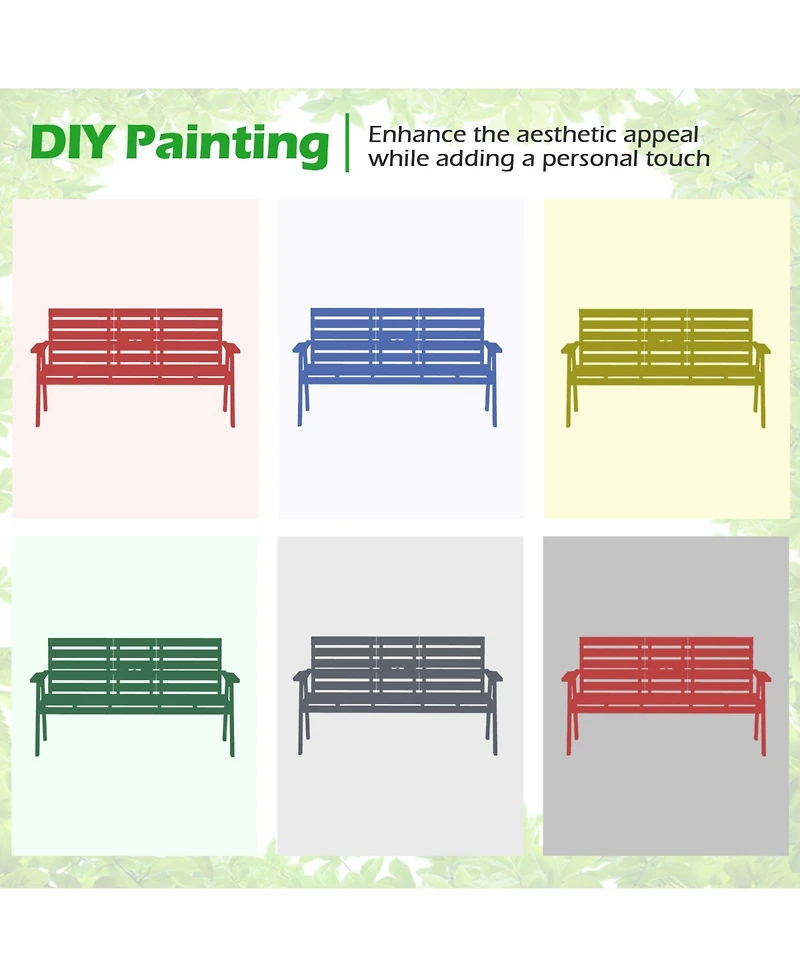 Gymax Outdoor Fir Wood Bench Foldable Middle Table w/ Backrest and Armrests