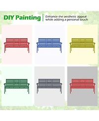 Gymax Outdoor Fir Wood Bench Foldable Middle Table w/ Backrest and Armrests