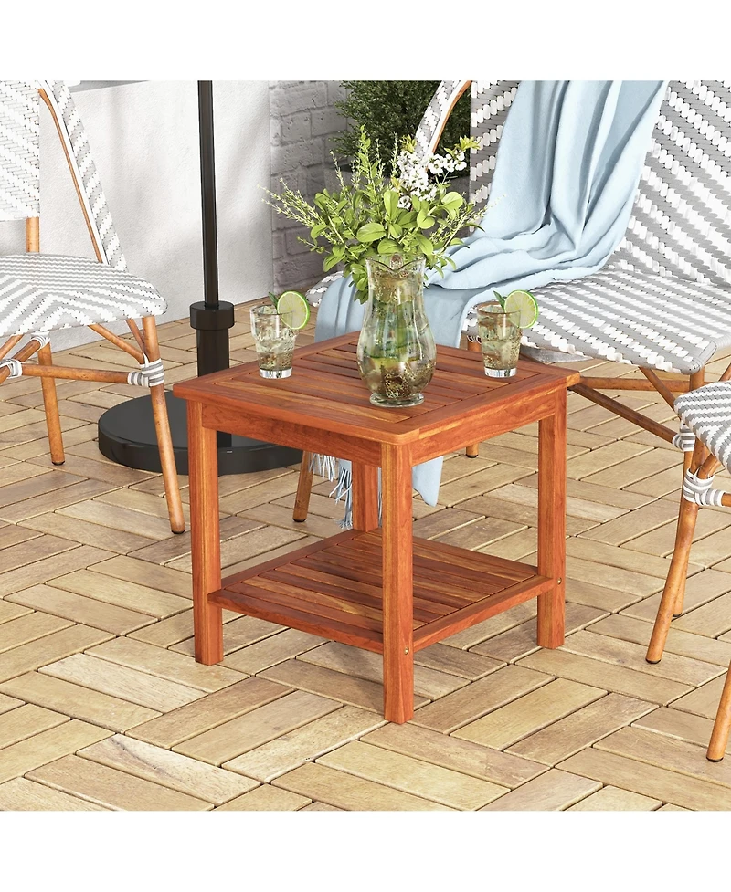 Gymax 2 Pieces Adirondack Outdoor Side Table Patio 2-Tier Square End Table Sturdy Coffee Table