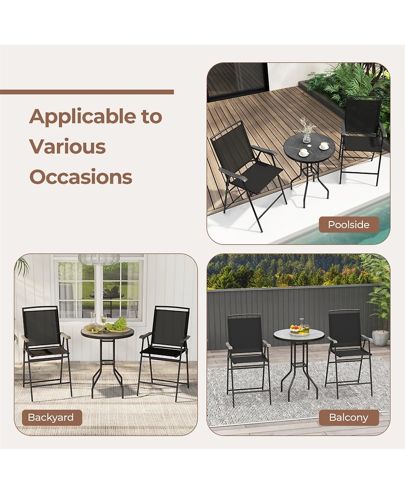 Gymax 3 Pcs Outdoor Bar Stool Set Dpc Tabletop Umbrella Hole and Footrest 2 Chairs