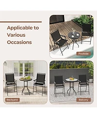 Gymax 3 Pcs Outdoor Bar Stool Set Dpc Tabletop Umbrella Hole and Footrest 2 Chairs
