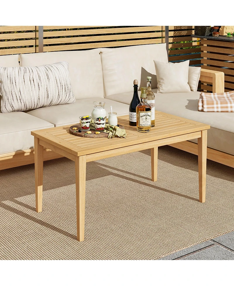 Gymax 35.5''x20'' Outdoor Teak Wood Coffee Table Slatted Tabletop Patio Furniture