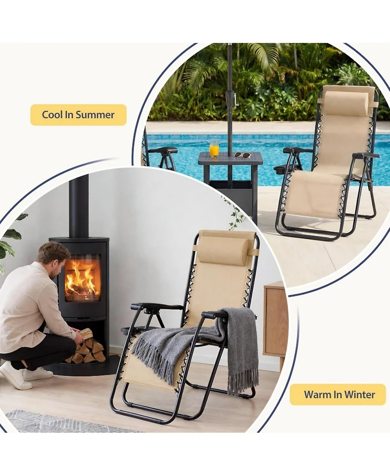 Yiortwo Set of 2 Zero Gravity Lounge Chairs Reclining Patio with Cup Holder