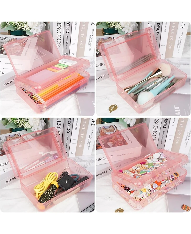 Danrong Plastic Pencil Box Large Capacity Double Layer, Hard Case with Snap Lid for Kids Adults School Office