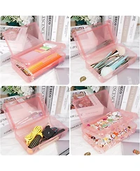 Danrong Plastic Pencil Box Large Capacity Double Layer, Hard Case with Snap Lid for Kids Adults School Office