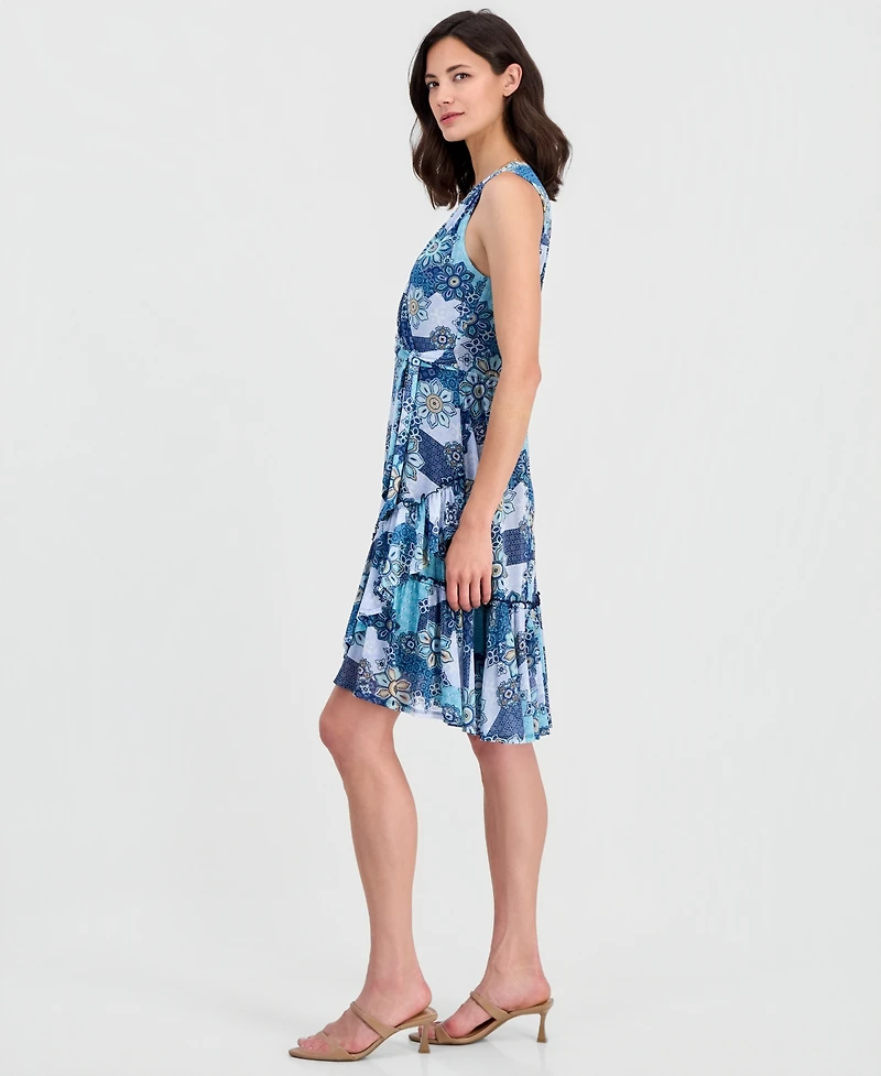 Robbie Bee Women's Printed Sleeveless Faux-Wrap Dress