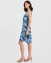 Robbie Bee Women's Printed Sleeveless Faux-Wrap Dress