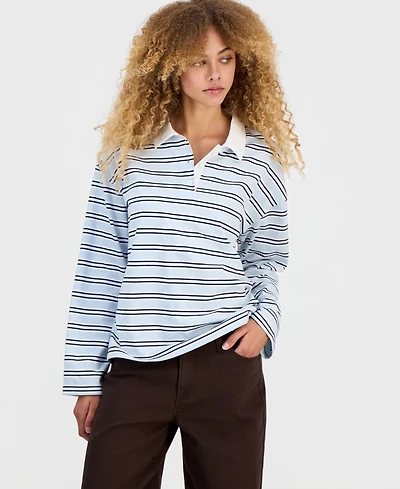 Madden Girl Juniors' Striped Long-Sleeve Rugby Top