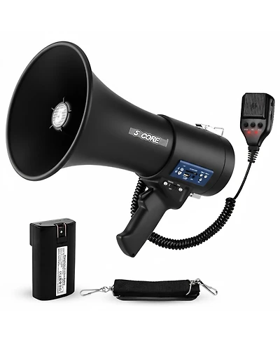 5 Core Megaphone Bullhorn 50W Speaker w Bluetooth Siren Adjustable Volume Loud Portable Pa System