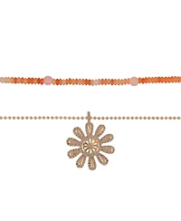 Rachel Rachel Roy 2pieces Necklace Set with Semi Precious Beads and Sunburst Pendant Brass