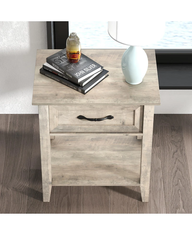 homfan Industrial Nightstand with Drawer and Open Storage Shelf, Versatile End Table for Bedroom, Office, Sofa Small Spaces