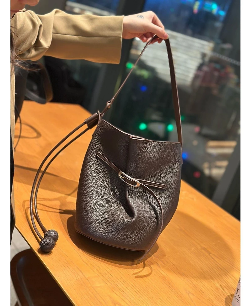 Susu Solene Leather Bucket Bag Minimalist Shoulder Crossbody Purse