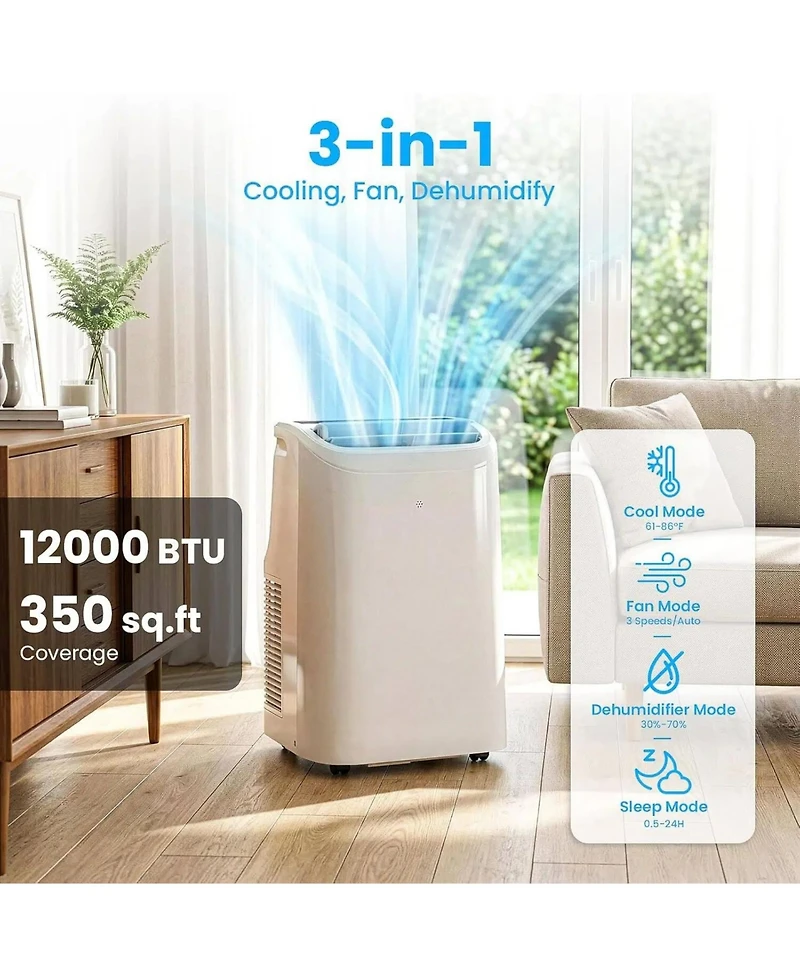 Cowsar Portable Ac 12000 Btu with Fan and Dehumidifier, 24H Timer