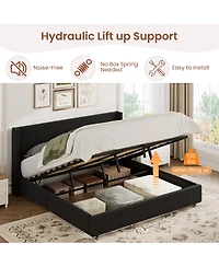gaomon Lift Up Storage Bed Frame - Corduroy Upholstered Platform Bed with Gas Lift, Padded Headboard