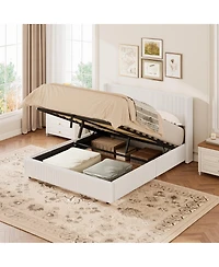 gaomon Lift Up Storage Bed Frame - Corduroy Upholstered Platform Bed with Gas Lift, Padded Headboard