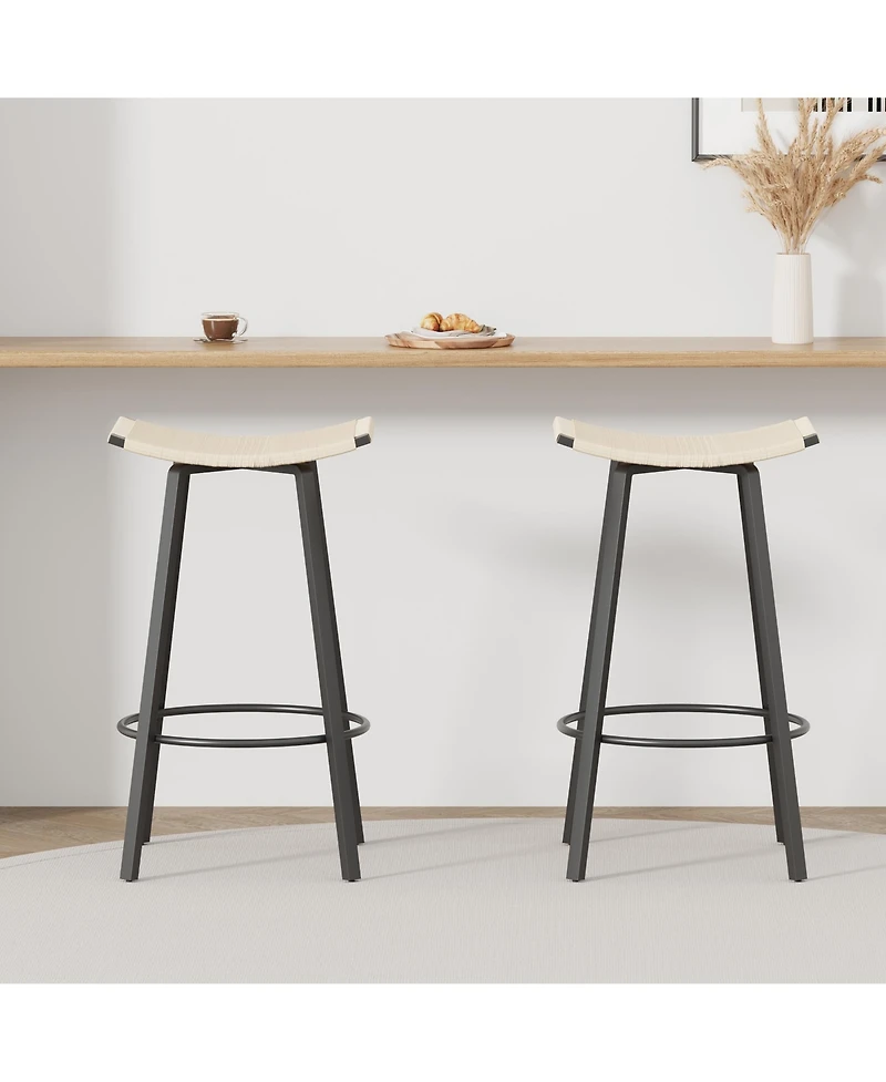 flynama Counter Height Backless Bar Stools Set of 2, Handwoven Pvc with Round Footrest