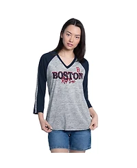 G-iii 4Her by Carl Banks Women's Navy/Heather Navy Boston Red Sox Speed Training 3/4-Sleeve Rhinestone V-Neck T-Shirt