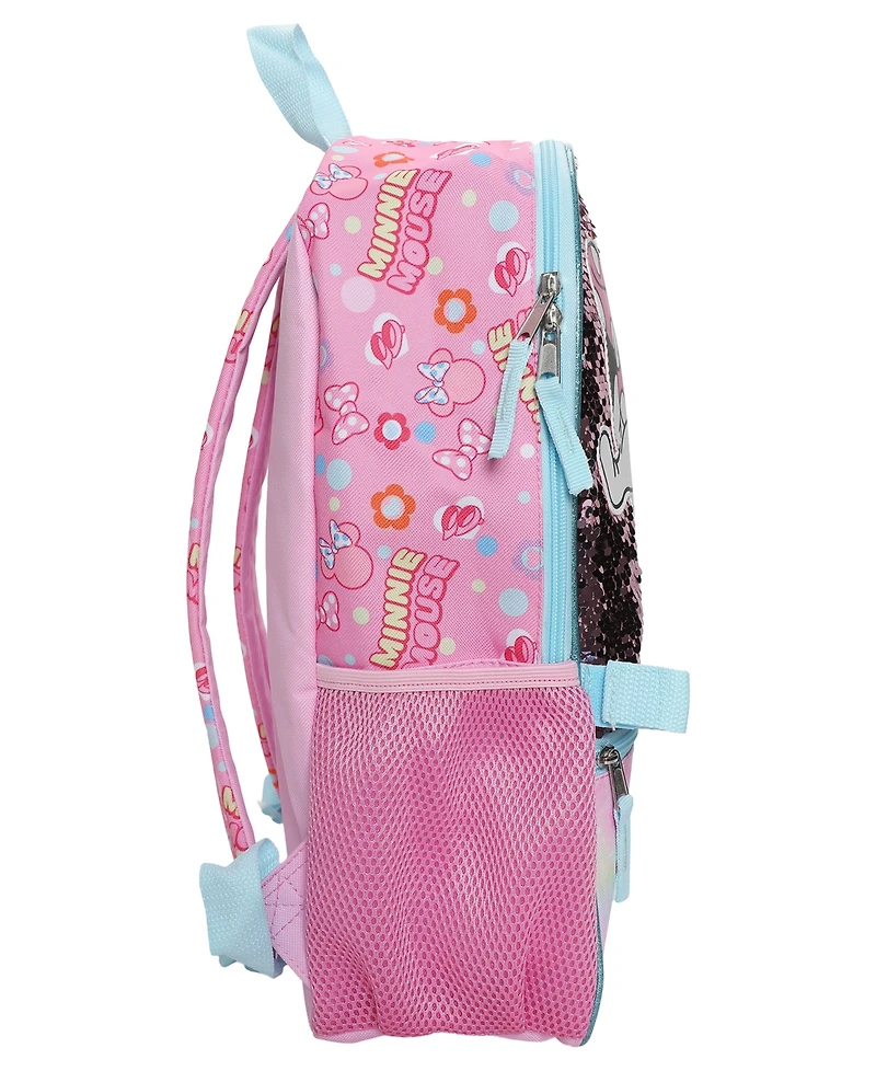 Minnie Mouse Boys' and Girls' Backpack, Lunch Bag, Pencil Case, Key Chain and Carabiner, 5-Piece Set