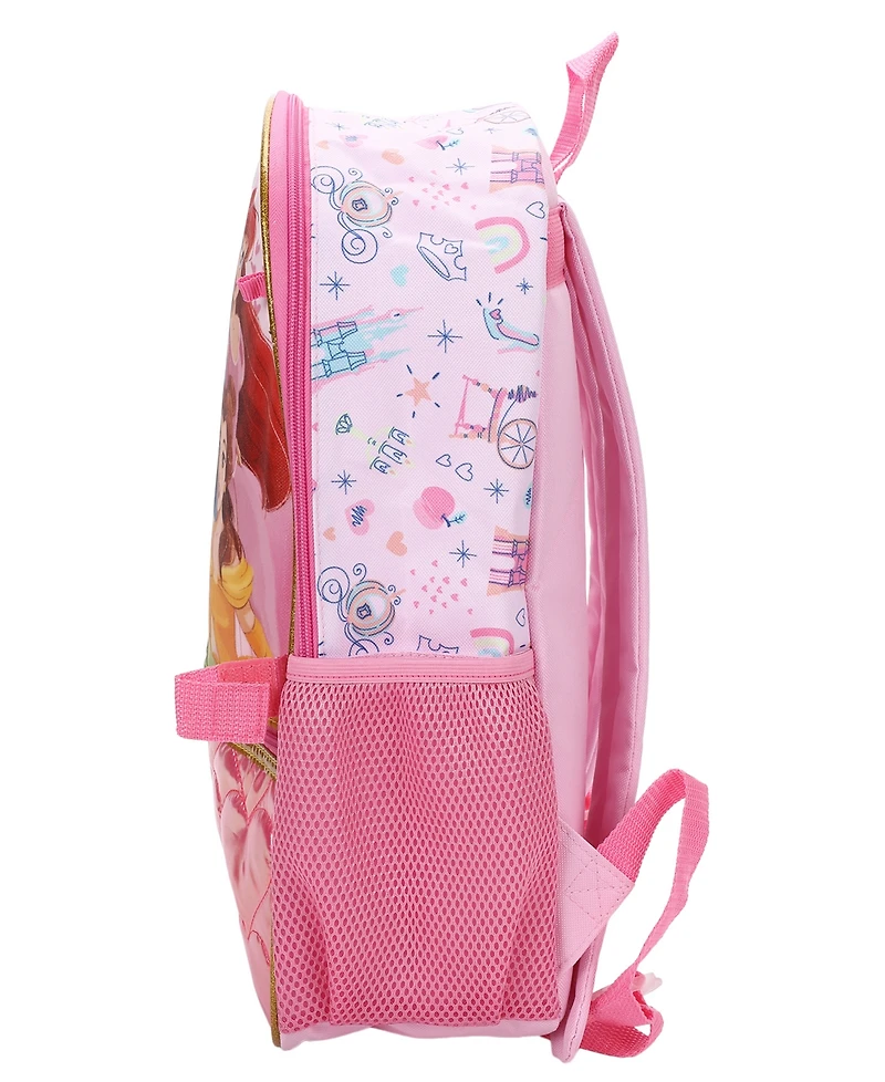 Disney Princess Girls' Backpack, Lunch Bag, Pencil Case, Key Chain and Carabiner, 5-Piece Set