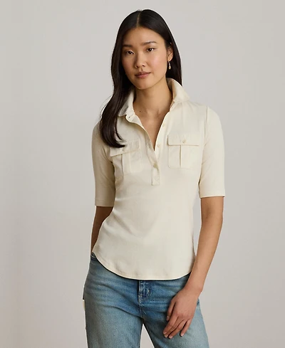 Lauren Ralph Women's Slim-Fit Short-Sleeve Collared Top
