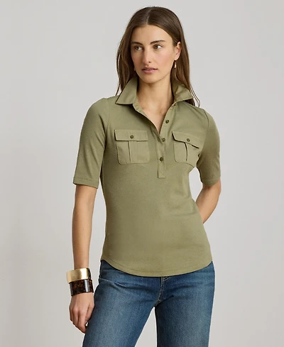Lauren Ralph Women's Slim-Fit Short-Sleeve Collared Top