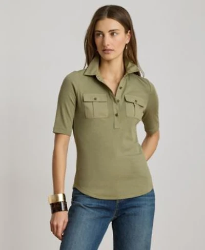 Lauren Ralph Lauren Womens Slim Fit Short Sleeve Collared Top