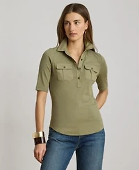 Lauren Ralph Lauren Womens Slim Fit Short Sleeve Collared Top