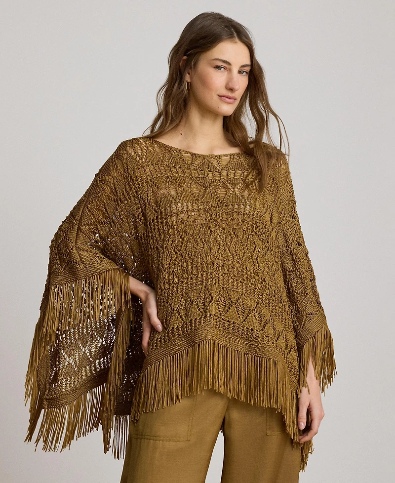Lauren Ralph Lauren Women's Fringe-Trim Oversized Boat Neck Poncho