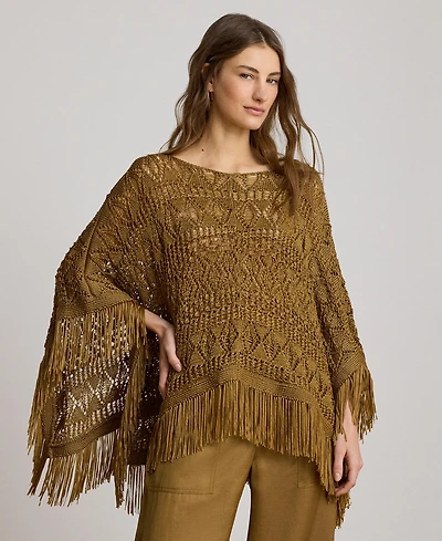 Lauren Ralph Lauren Women's Fringe-Trim Oversized Boat Neck Poncho