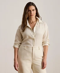 Lauren Ralph Women's Buttoned Placket Long-Sleeve Linen Shirt
