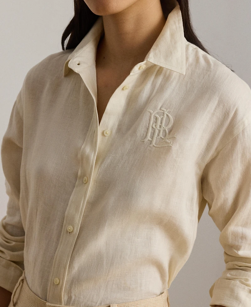 Lauren Ralph Women's Buttoned Placket Long-Sleeve Linen Shirt