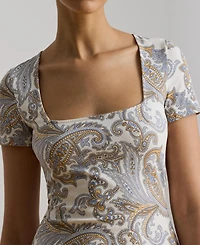 Lauren Ralph Lauren Women's Slim-Fit Square Neck Short-Sleeve Midi Dress