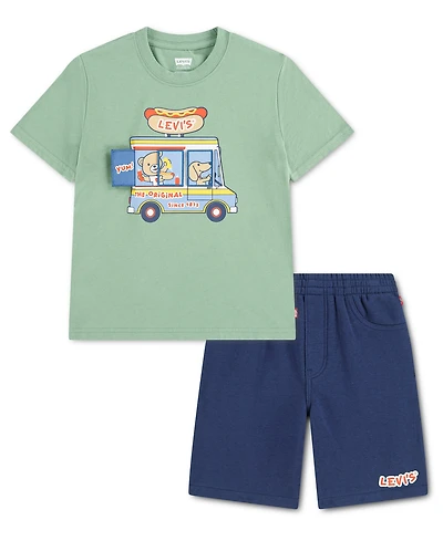 Levi's Toddler Boys' 2T-4T Hot Dog Truck T-Shirt and Shorts, 2-Piece Set
