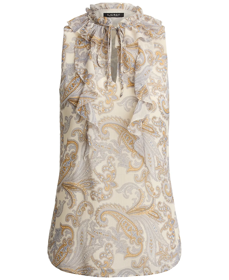Lauren Ralph Lauren Petite Paisley Ruffle-Trim Sleeveless Blouse