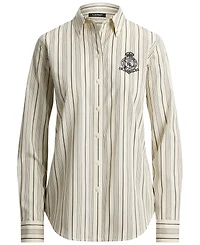 Lauren Ralph Petite Striped Collared Crest-Embroidered Shirt
