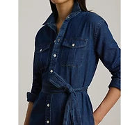 Lauren Ralph Petite Belted Collared Denim Midi Shirt Dress