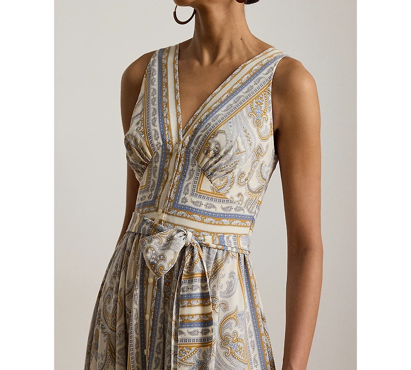 Lauren Ralph Lauren Petite V-Neck Handkerchief-Hem Dress