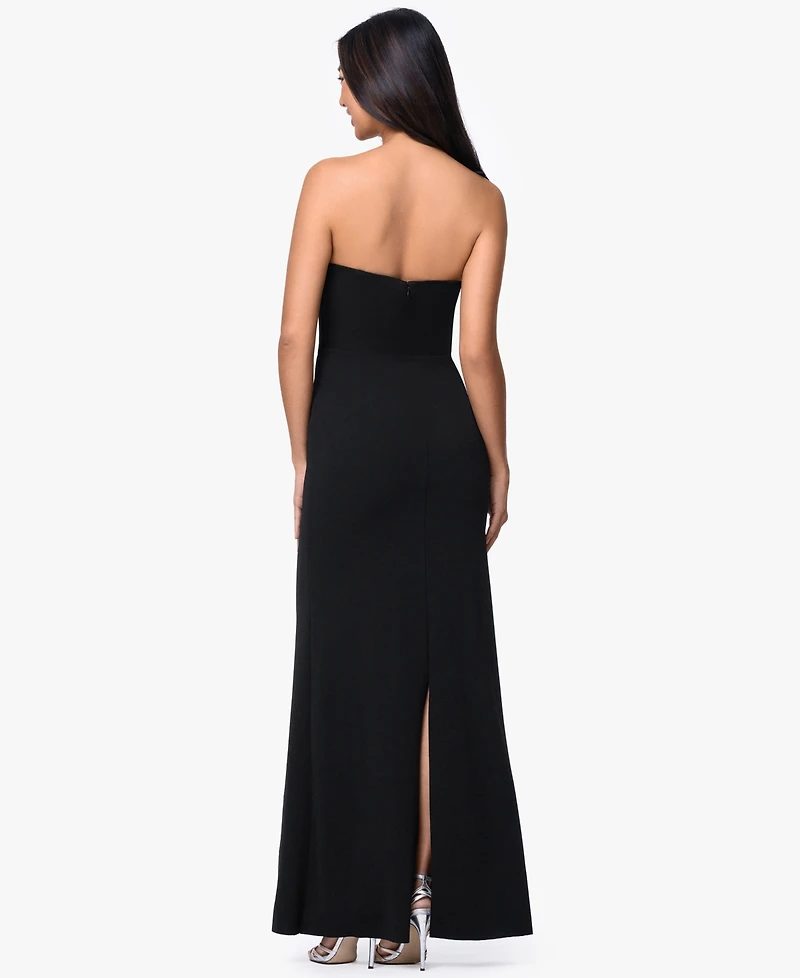 Betsy & Adam Women's Strapless Floral Accent Gown