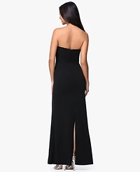 Betsy & Adam Women's Strapless Floral Accent Gown