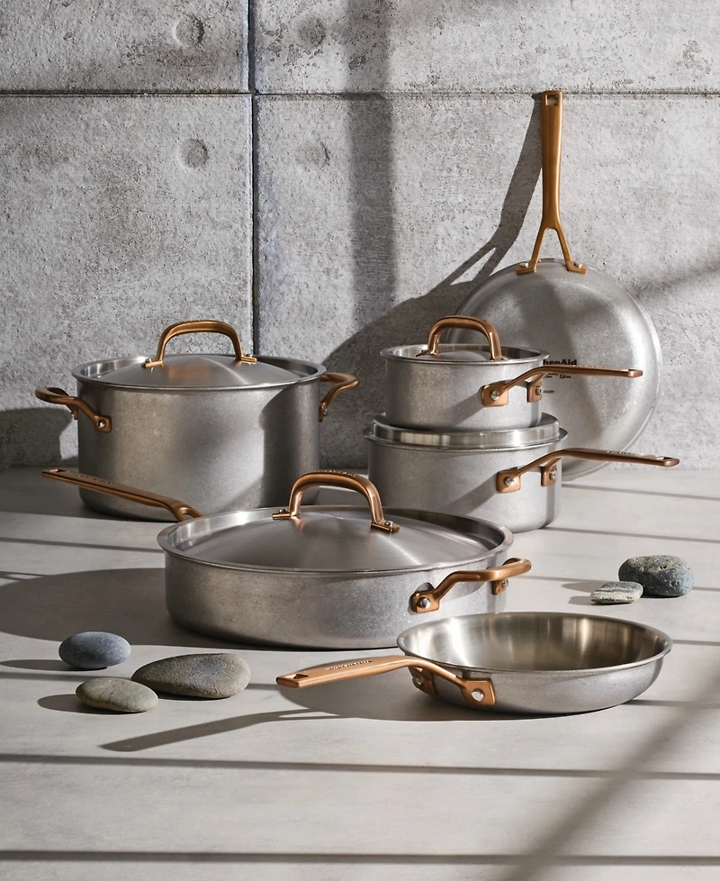 KitchenAid Stonewash Stainless Steel 5-Ply Clad 10-Piece Cookware Set