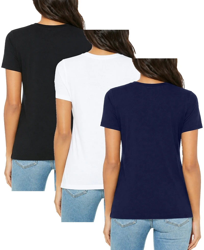 Blu Rock Women's Loose Fit Short Sleeve V-Neck Cotton Stretch Tees-3 Pack