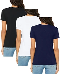 Blu Rock Women's Loose Fit Short Sleeve V-Neck Cotton Stretch Tees-3 Pack