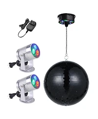 Yescom 12" Large Disco Ball with Motor and Light 6RPM Rotator And 2Pieces 3W Rgb Spotlights for 70s 80s Party Dj Bands Club Wedding Event
