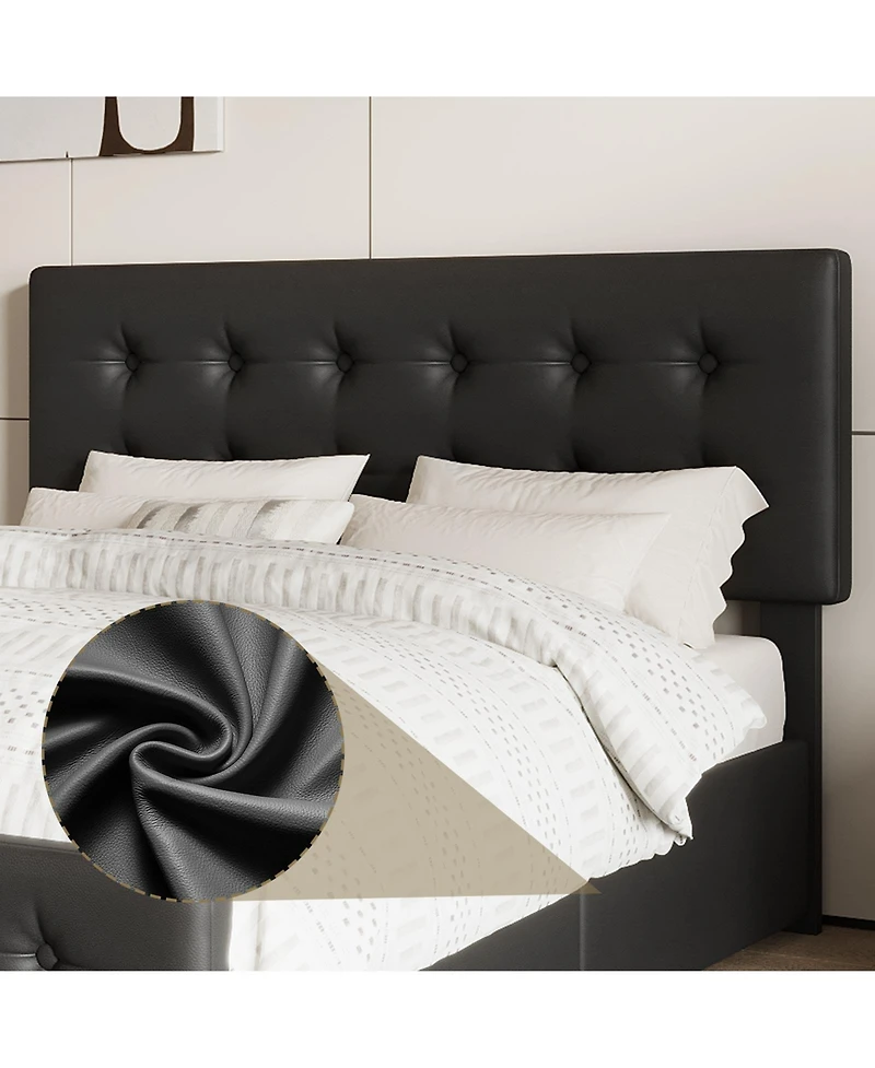 Homfan Upholstered Platform Bed Frame with 4 Storage Drawers, Button Tufted Headboard, Wooden Slats